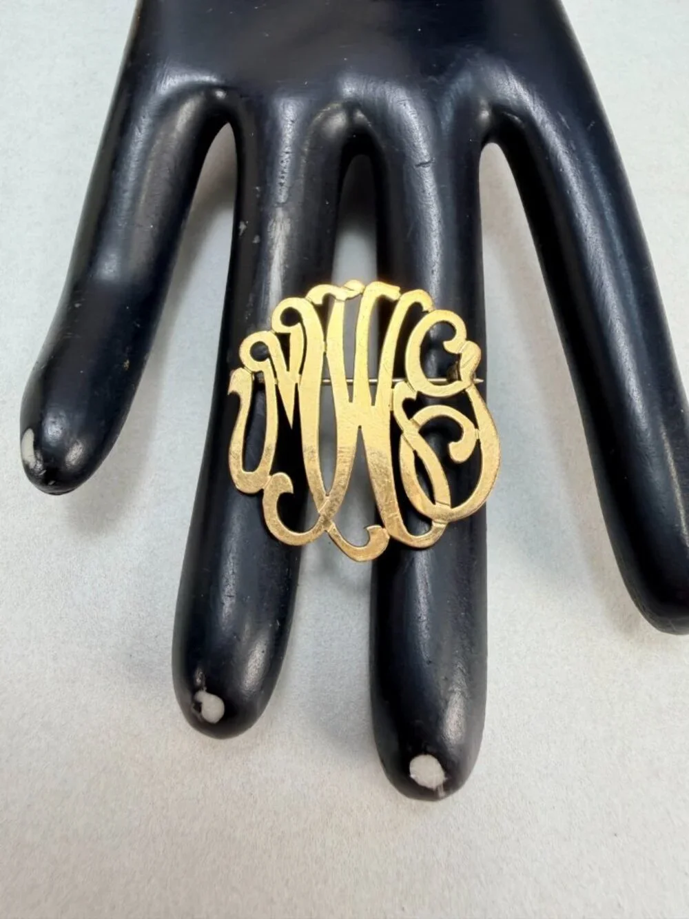 Vintage 1/20 12K Gold Filled Monogram Brooch Script Initial Pin Estate Jewelry